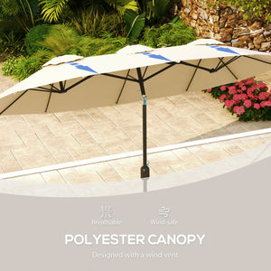 Outsunny Double-sided Patio Umbrella 9.7' Large Outdoor Market Umbrella with Push Button Tilt and Crank, 3 Air Vents and 12 Ribs, for Garden, Deck, Pool, Brown