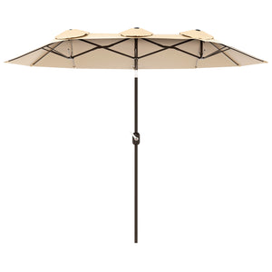 Outsunny Double-sided Patio Umbrella 9.7' Large Outdoor Market Umbrella with Push Button Tilt and Crank, 3 Air Vents and 12 Ribs, for Garden, Deck, Pool, Brown