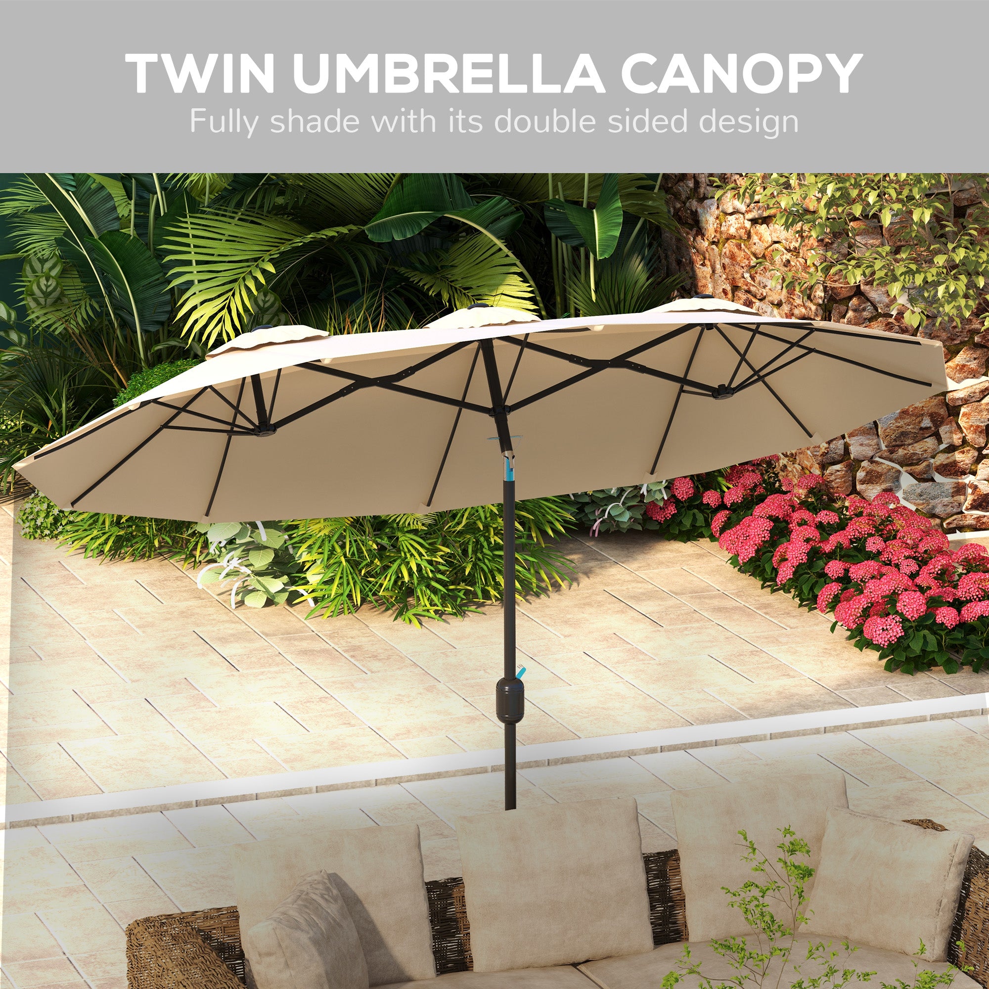 Outsunny Brown Double-sided Patio Umbrella 9.5' Outdoor Market Umbrella with Tilt & Crank Outsunny Brown Double-sided Patio Umbrella 9.5' Outdoor Market Umbrella with Tilt & Crank