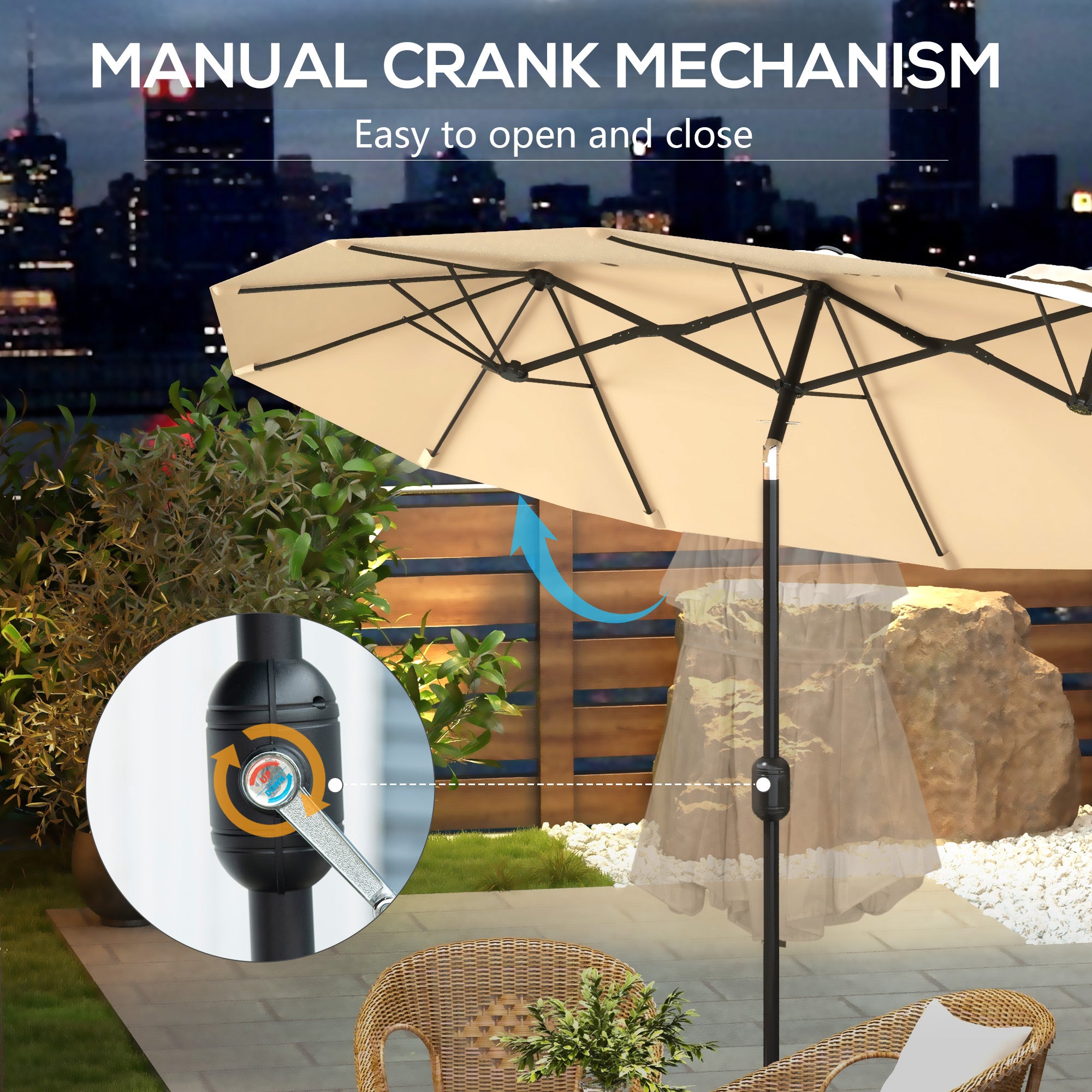 Outsunny Brown Double-sided Patio Umbrella 9.5' Outdoor Market Umbrella with Tilt & Crank Outsunny Brown Double-sided Patio Umbrella 9.5' Outdoor Market Umbrella with Tilt & Crank
