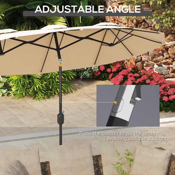 Outsunny Double-sided Patio Umbrella 9.7' Large Outdoor Market Umbrella with Push Button Tilt and Crank, 3 Air Vents and 12 Ribs, for Garden, Deck, Pool, Brown