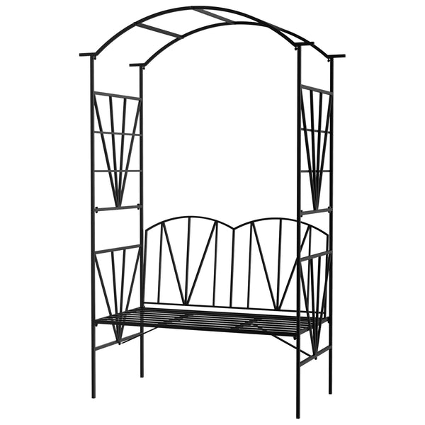 Garden Bench, 2 Seater Outdoor Patio Bench, Metal Garden Loveseat with Arch for Vines and Climbing Plants for Outdoor Space, Black