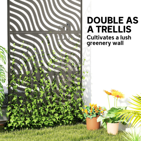 Metal Outdoor Privacy Screen, 78" x 48" Freestanding Outdoor Divider with Stand, Decorative Privacy Panel with Ripple Cut-out Design for Garden Patio Backyard, Black