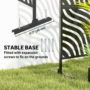 Metal Outdoor Privacy Screen, 78" x 48" Freestanding Outdoor Divider with Stand, Decorative Privacy Panel with Ripple Cut-out Design for Garden Patio Backyard, Black