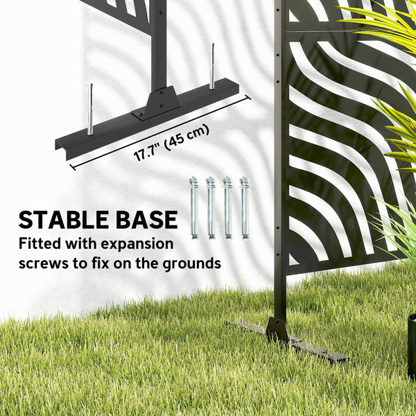 Metal Outdoor Privacy Screen, 78" x 48" Freestanding Outdoor Divider with Stand, Decorative Privacy Panel with Ripple Cut-out Design for Garden Patio Backyard, Black