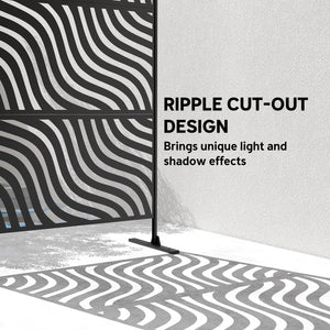 Metal Outdoor Privacy Screen, 78" x 48" Freestanding Outdoor Divider with Stand, Decorative Privacy Panel with Ripple Cut-out Design for Garden Patio Backyard, Black