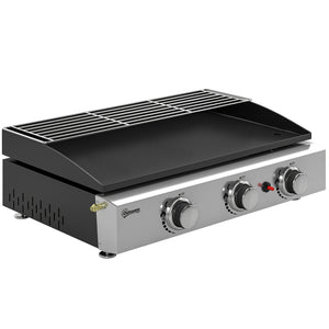 3 Burner Grill Griddle, Portable Gas Plancha with Warming Rack, 7.5 kW, Tabletop Gas BBQ with Grease Cup for Camping Picnic Patios, Black