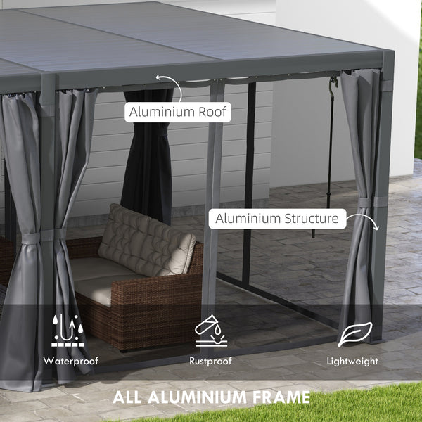 Outsunny 12' x 19' Louvered Pergola Hardtop Gazebo with Adjustable Aluminum Roof and Frame, Outdoor Pergola with Curtains and Netting, for Garden, Lawn, Backyard, and Deck, Dark Gray