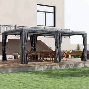 Outsunny 12' x 19' Louvered Pergola Hardtop Gazebo with Adjustable Aluminum Roof and Frame, Outdoor Pergola with Curtains and Netting, for Garden, Lawn, Backyard, and Deck, Dark Gray