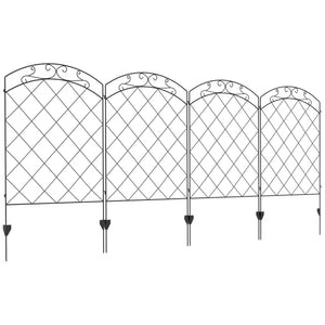 Outsunny Garden Fence, 4 Pack Steel Fence Panels, 11.5' L x 43" H, Rust-Resistant Animal Barrier Decorative Border Flower Edging for Yard, Landscape, Patio, Outdoor Decor, Swirl Vines