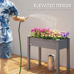 Raised Bed for Garden, Wooden Elevated Planter Box with Bed Liner, for Flower Vegetable Herb, 86L x 46W x 76Hcm, Dark Grey