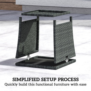 2-Tier PE Rattan Side Table with Storage Shelf, Square Outdoor Coffee Table with PS Wood Slat Top, UV-Resistant for Patio, Garden, Balcony, Grey