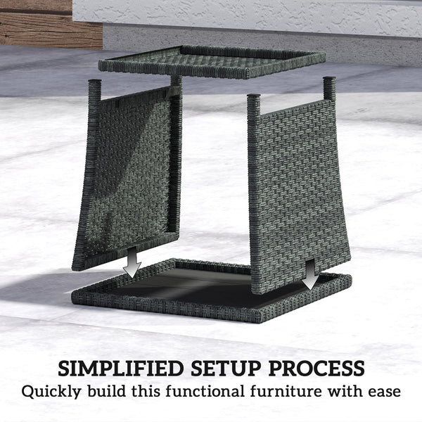 2-Tier PE Rattan Side Table with Storage Shelf, Square Outdoor Coffee Table with PS Wood Slat Top, UV-Resistant for Patio, Garden, Balcony, Grey