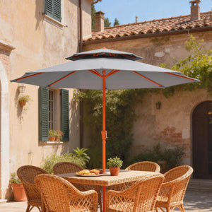 Patio Umbrella with Crank, Double Top Outdoor Market Table Umbrella for Garden, Patio,104'' x 104'', Light Grey