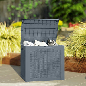 93L Plastic Garden Storage Box, Outdoor Storage Box with Handles, Waterproof Outdoor Storage Container for Garden Tools and Accessories, Light Grey