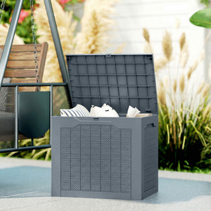 93L Plastic Garden Storage Box, Outdoor Storage Box with Handles, Waterproof Outdoor Storage Container for Garden Tools and Accessories, Light Grey