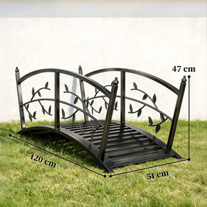 1.2M Metal Garden Bridge with Safety Railings, Outdoor Pond Bridge, Arch Decorative Footbridge for Garden, Creek Stream, Easy Assembly & Stable Construction, Black