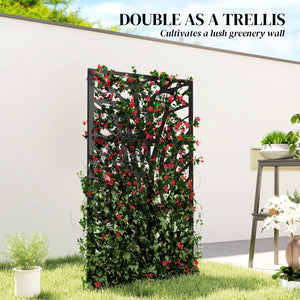 Metal Outdoor Privacy Screen, 72" x 38" Freestanding Outdoor Divider, Wall-Mounted Decorative Panel with Trunk Cut-out Design for Garden Patio Backyard, Black