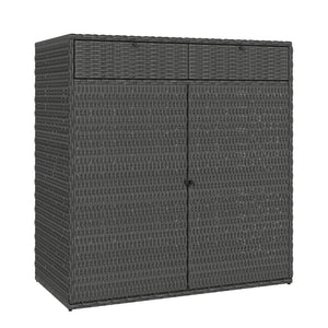 Wicker Outdoor Storage Cabinet, Double Door Patio Storage Cabinet with 2 Drawers and 2-Tier Shelves, PE Rattan Towel Rack Outdoor for Pool Garden Yard, Dark Grey