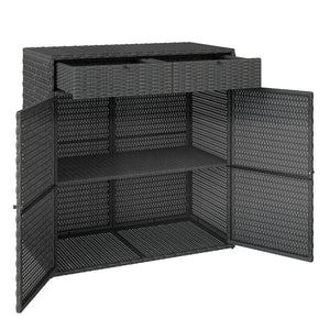 Wicker Outdoor Storage Cabinet, Double Door Patio Storage Cabinet with 2 Drawers and 2-Tier Shelves, PE Rattan Towel Rack Outdoor for Pool Garden Yard, Dark Grey