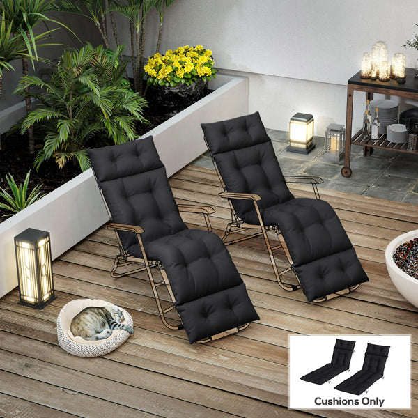 Sun Lounger Cushions Only, 190x56x10cm Garden Lounge Chair Cushions Set of 2, UPF20+ 220gsm Fabric, Thick Sunbed Replacement Pads with 6 Ties, Black