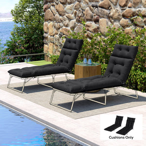 Sun Lounger Cushions Only, 190x56x10cm Garden Lounge Chair Cushions Set of 2, UPF20+ 220gsm Fabric, Thick Sunbed Replacement Pads with 6 Ties, Black
