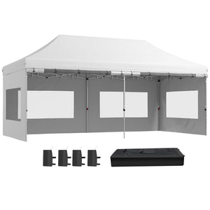 20' x 10' Pop Up Canopy Tent Instant Folding Shelter Gazebo with Removable Sidewalls, 6 Windows, 4 Sand Weights Bags and Carrying Bag, White