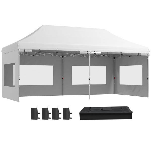 20' x 10' Pop Up Canopy Tent Instant Folding Shelter Gazebo with Removable Sidewalls, 6 Windows, 4 Sand Weights Bags and Carrying Bag, White