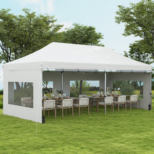 20' x 10' Pop Up Canopy Tent Instant Folding Shelter Gazebo with Removable Sidewalls, 6 Windows, 4 Sand Weights Bags and Carrying Bag, White