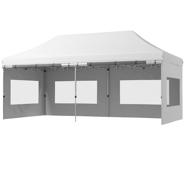 20' x 10' Pop Up Canopy Tent Instant Folding Shelter Gazebo with Removable Sidewalls, 6 Windows, 4 Sand Weights Bags and Carrying Bag, White