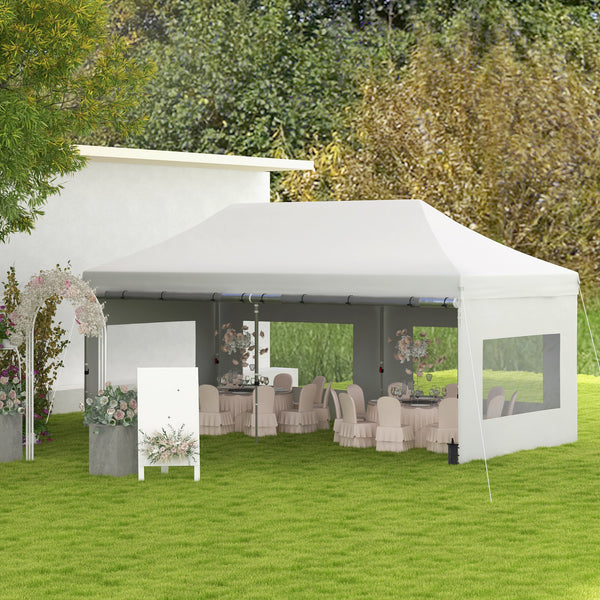 20' x 10' Pop Up Canopy Tent Instant Folding Shelter Gazebo with Removable Sidewalls, 6 Windows, 4 Sand Weights Bags and Carrying Bag, White