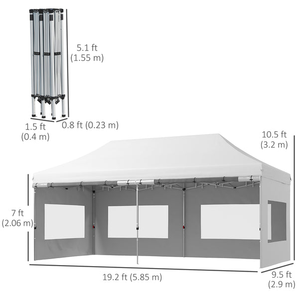 20' x 10' Pop Up Canopy Tent Instant Folding Shelter Gazebo with Removable Sidewalls, 6 Windows, 4 Sand Weights Bags and Carrying Bag, White