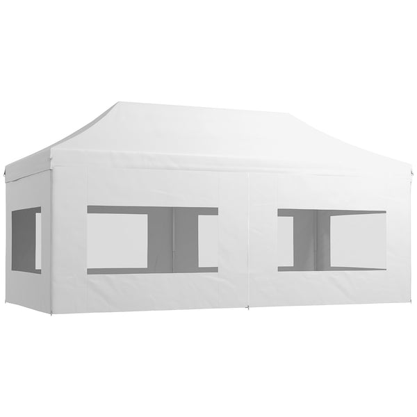20' x 10' Pop Up Canopy Tent Instant Folding Shelter Gazebo with Removable Sidewalls, 6 Windows, 4 Sand Weights Bags and Carrying Bag, White