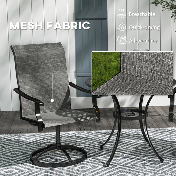Outdoor Patio Swivel Chairs Set of 2, High Back Patio Dining Chairs with All-Weather Mesh Fabric and Metal Frame for Backyard, Lawn, Porch or Garden, Gray