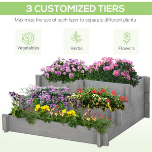 Outsunny 3-Tier Raised Garden Bed with 5 Compartments and Bed Liner, Fir Wood Elevated Planter Box, for Vegetables, Herbs, Outdoor Plants, 37 x 37 x 14in, Gray