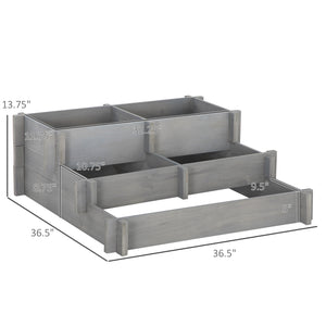 Outsunny 3-Tier Raised Garden Bed with 5 Compartments and Bed Liner, Fir Wood Elevated Planter Box, for Vegetables, Herbs, Outdoor Plants, 37 x 37 x 14in, Gray