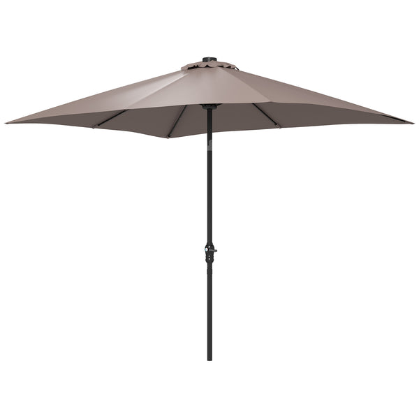 Outsunny 9' x 7' Solar Umbrella, LED Lighted Patio Umbrella for Table or Base with Tilt & Crank, Outdoor Umbrella for Garden, Deck, Backyard, Pool, Beach, Tan