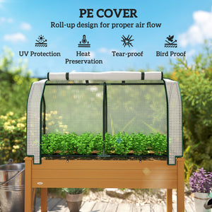 Raised Garden Bed with PE Greenhouse Cover Outdoor Elevated Wood Planter Box for Herbs and Vegetables, Use for Patio, Backyard, Balcony, 48 x 22 x 46 inch, Sand