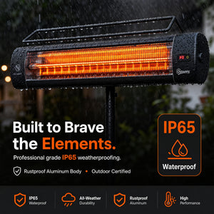 Electric Patio Heater, 1500 W Free Standing IP65 Waterproof Outdoor Infrared Heater with Tripod, 3 Heat Levels, 24H Timer, Touch Screen/Remote Control, Tip-Over/Over Heat Protection, Black