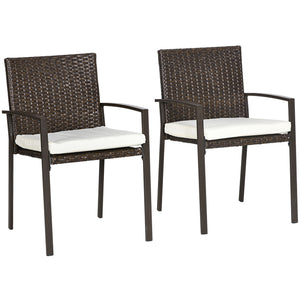 Outsunny 2 Piece PE Rattan Outdoor Dining Chairs with Cushion, Patio Wicker Dining Chair Set with Backrest, Armrests for Patio, Deck, Garden, Cream White