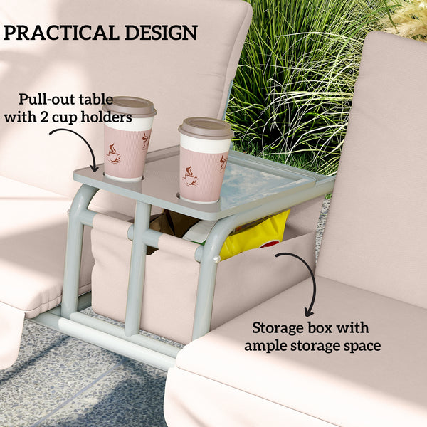 2 Seater Garden Swing Chair Patio Rocking Bench w/ Tilting Canopy, Double Padded Seats, Storage Bag and Tray, Beige