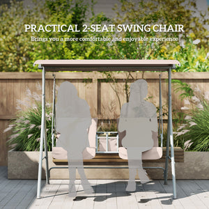 2 Seater Garden Swing Chair Patio Rocking Bench w/ Tilting Canopy, Double Padded Seats, Storage Bag and Tray, Beige