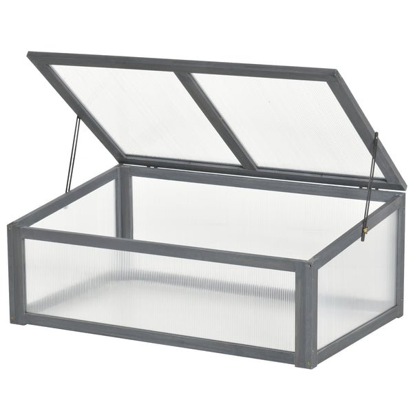 Outsunny Wooden Cold Frame Greenhouse, Mini Greenhouse with Polycarbonate Board and Solid Wood Frame, Green House Cold Frame, Indoor Outdoor Terrarium Planter Box, 39" x 26" x 16", Gray