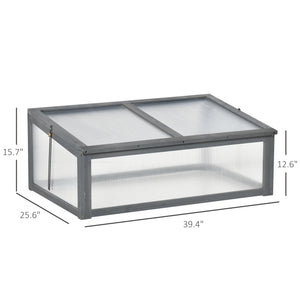 Outsunny Wooden Cold Frame Greenhouse, Mini Greenhouse with Polycarbonate Board and Solid Wood Frame, Green House Cold Frame, Indoor Outdoor Terrarium Planter Box, 39" x 26" x 16", Gray