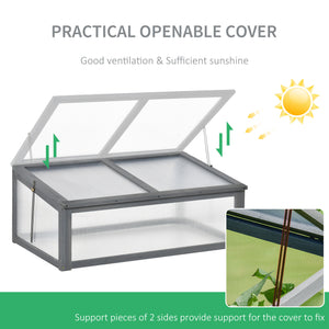 Outsunny Wooden Cold Frame Greenhouse, Mini Greenhouse with Polycarbonate Board and Solid Wood Frame, Green House Cold Frame, Indoor Outdoor Terrarium Planter Box, 39" x 26" x 16", Gray