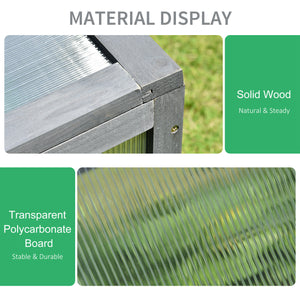 Outsunny Wooden Cold Frame Greenhouse, Mini Greenhouse with Polycarbonate Board and Solid Wood Frame, Green House Cold Frame, Indoor Outdoor Terrarium Planter Box, 39" x 26" x 16", Gray