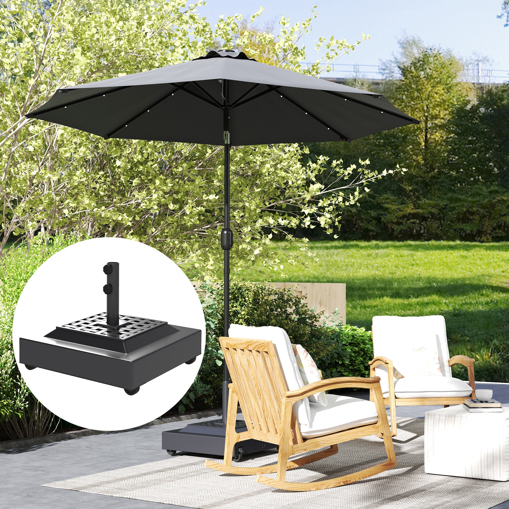 Outsunny Outdoor Umbrella Stand Base with Wheels, Heavy Duty Patio