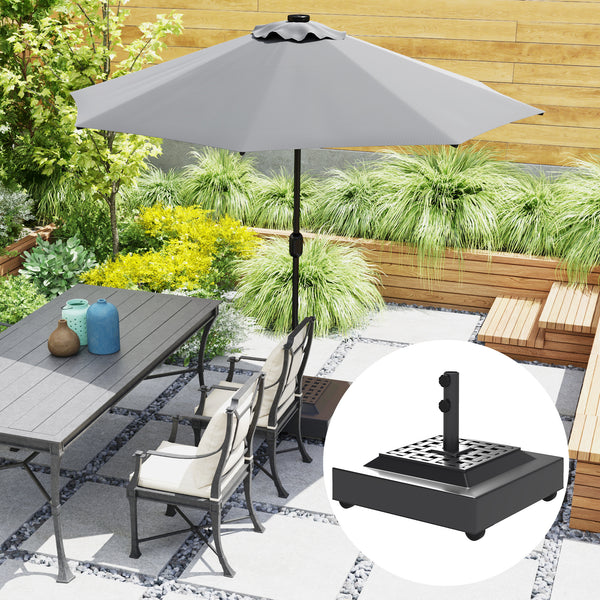 Outsunny Outdoor Umbrella Stand Base with Wheels, Heavy Duty Patio Umbrella Base, Filled Up to 143lbs with Stand or 112lbs with Water, Patio Umbrella Holder for Garden, Poolside, Black