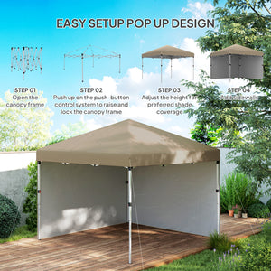 3 x 3 (M) Pop Up Gazebo, UPF 30+ with 2 Sidewalls, Leg Weight Bags and Wheeled Bag, Height Adjustable Party Tent Event Shelter for Garden, Patio, Khaki