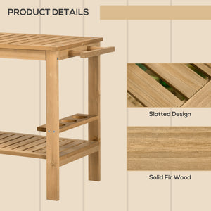 Outdoor Bar Cart, Wood Rolling Home Bar & Serving Cart with 2 Shelves, Wine Bottle Holders for Garden, Dining Room, Natural